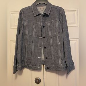 NWT Chico’s black & white striped denim jacket, size 16/18P, Chico’s 3P SO CUTE!
